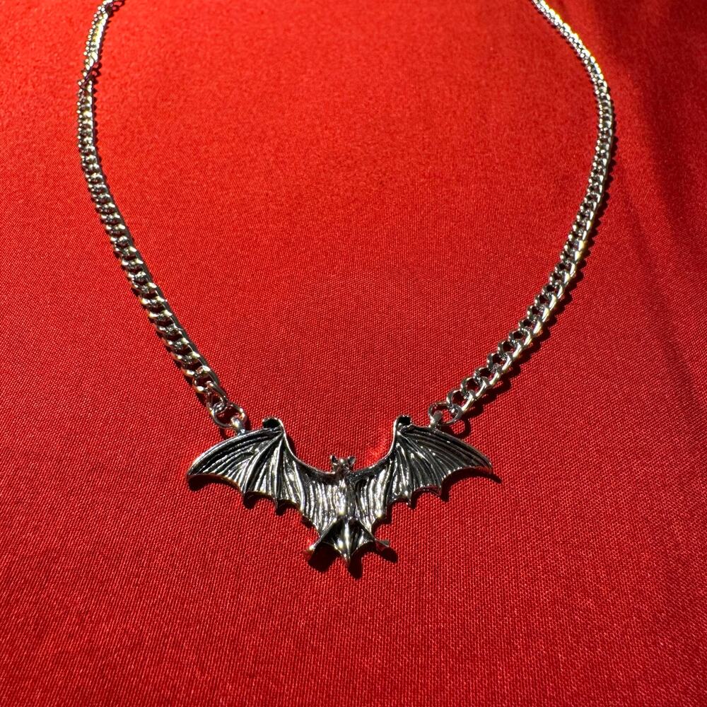 Silver Bat Pendant Chain Necklace